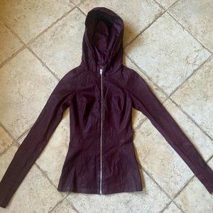 T by Alexander Wang Size XXS Burgundy Stretch Leather Hoodie